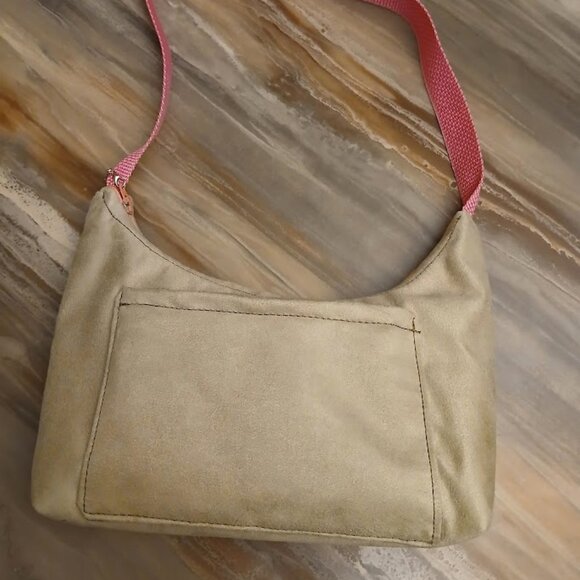 New Fun Birds Print Top handle Handbag Purse Sage Suede Crescent Small Baguette - Picture 5 of 6